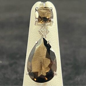 Smoky Quartz Duo Drop Sterling Silver Pendant & Link Chain